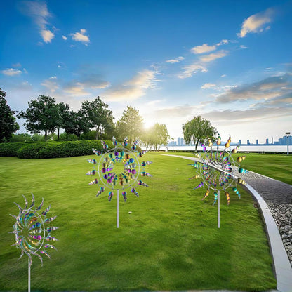 Unique and Magical Metal Windmill, 2Pcs Wind Spinners, 3D Wind Powered Kinetic Sculpture, Stainless