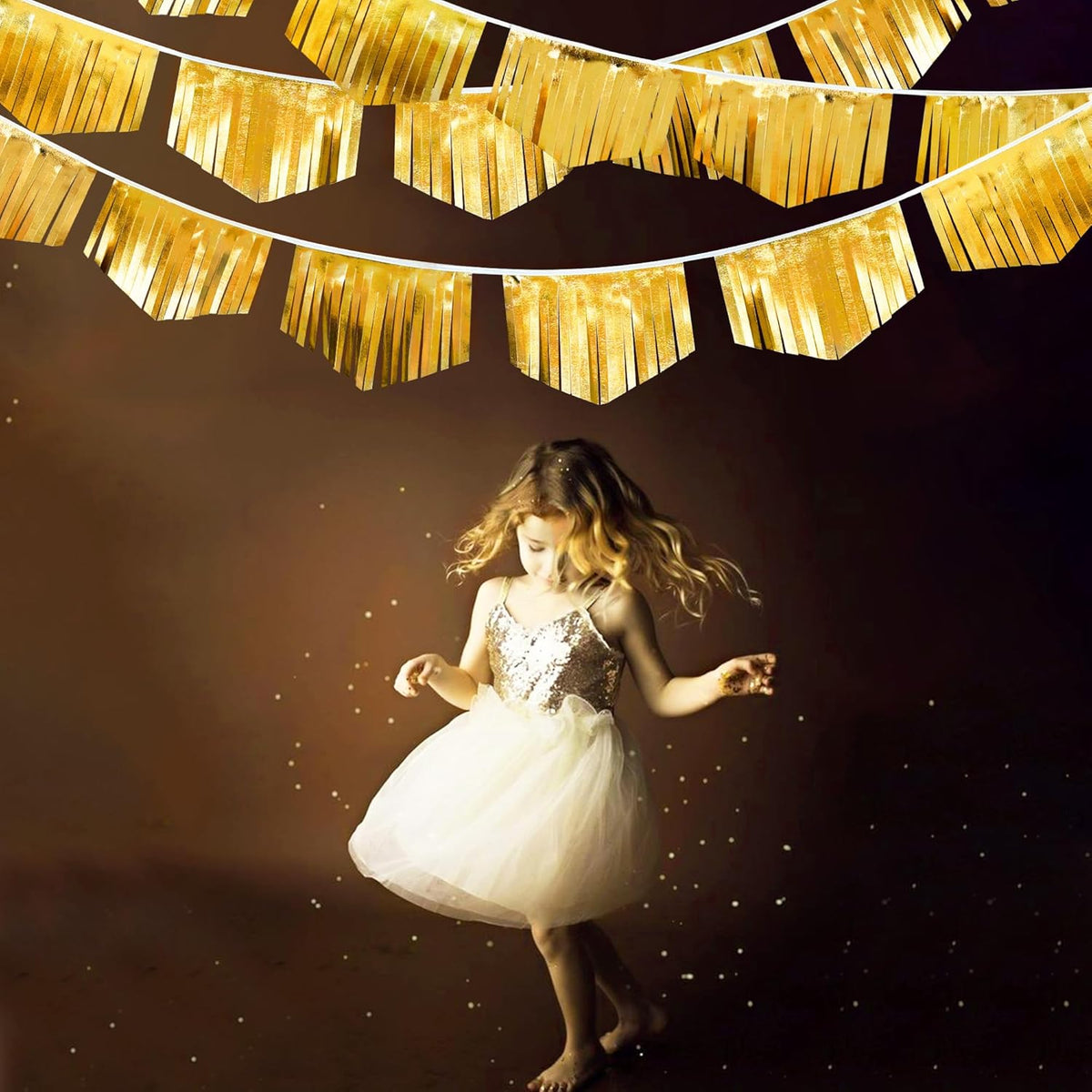 Gold Tassel Banner Double Sided Metallic Fabric Pennant Bunting Flag Garland for Graduation