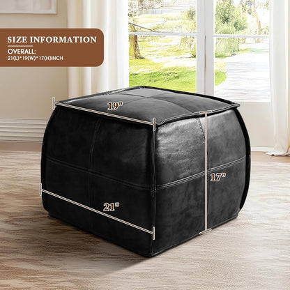 Leather Ottoman,Handmade Stuffed Square Ottoman,Genuine Leather Pouf, Foot Rest Pouf,Comfortable