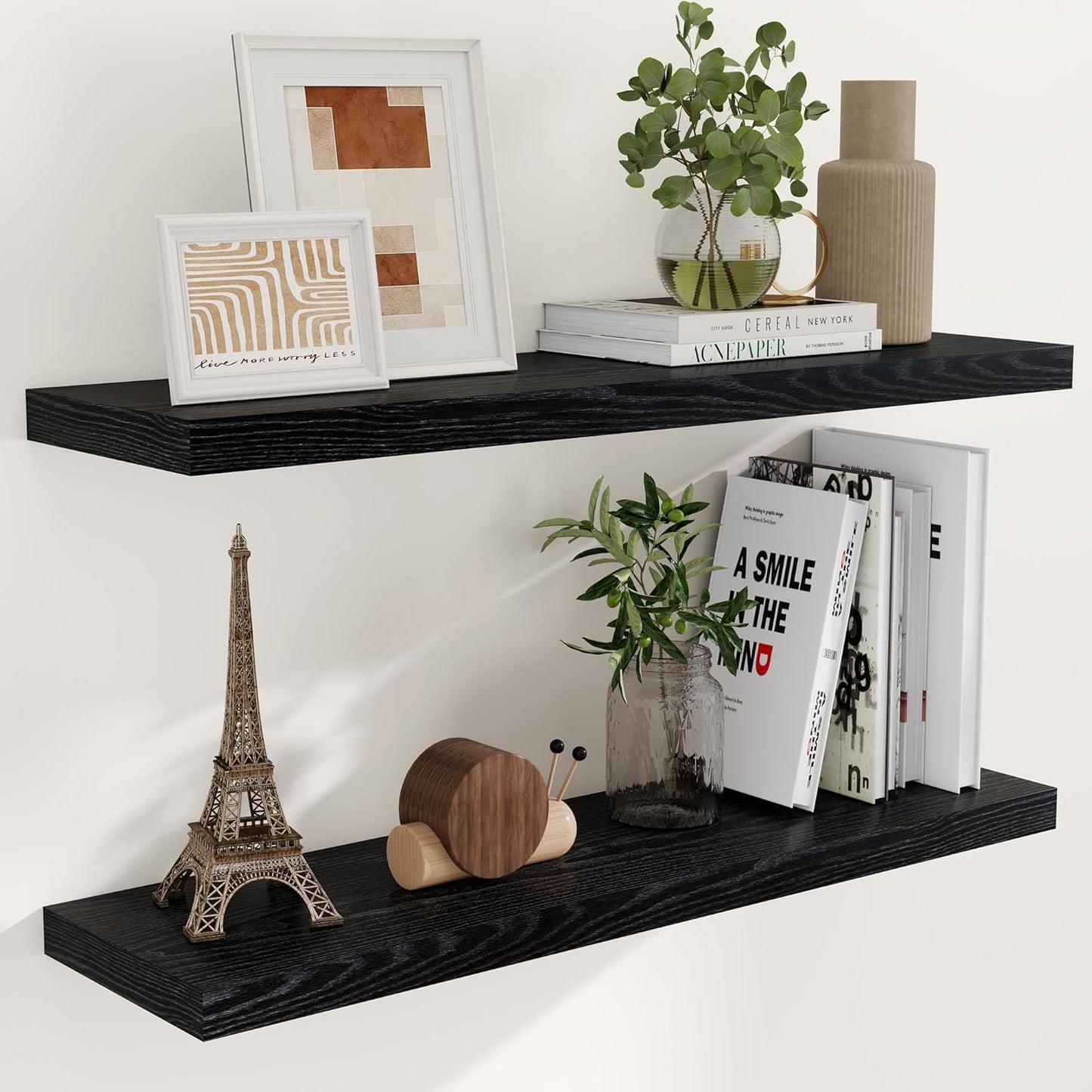 40 Inch Floating Shelves Black, 40" W x 9" D Floating Shelf Set of 2, Farmhouse Wood Wall Shelves