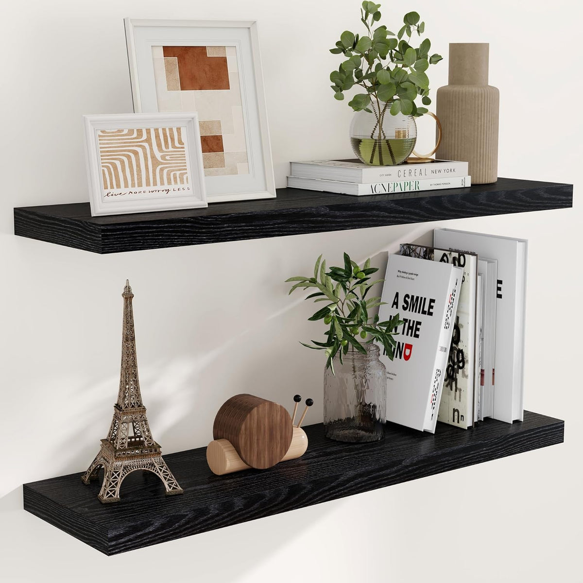 40 Inch Floating Shelves Black, 40" W x 9" D Floating Shelf Set of 2, Farmhouse Wood Wall Shelves