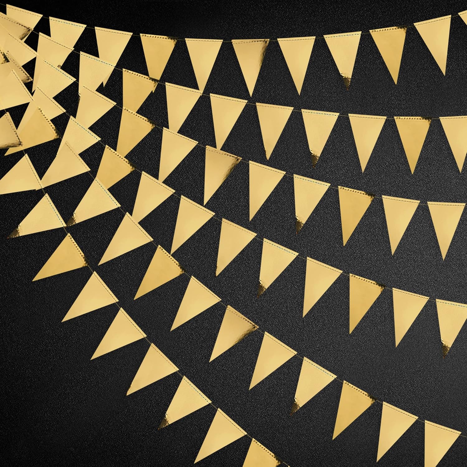 40Ft Gold Party Decoration Triangle Flag Banner Double Sided Metallic Paper Pennant Bunting Garland