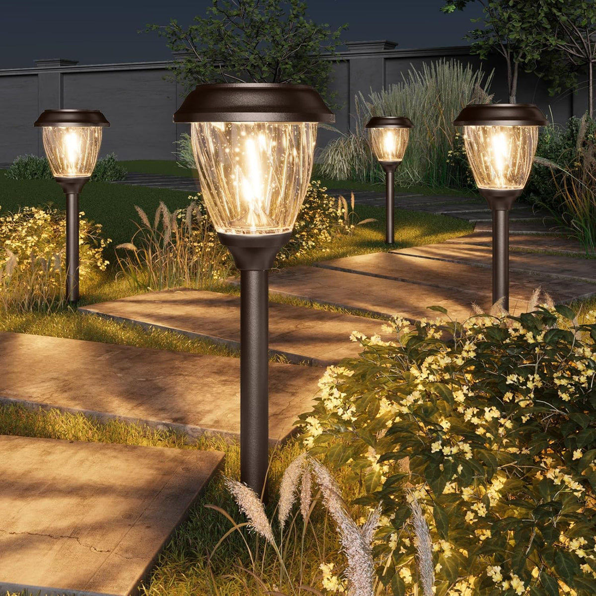 XMCOSY+ Solar Lights Pathway Outdoor - 2 LED Modes 10/25 LM Solar Powered Yard Garden Lighting