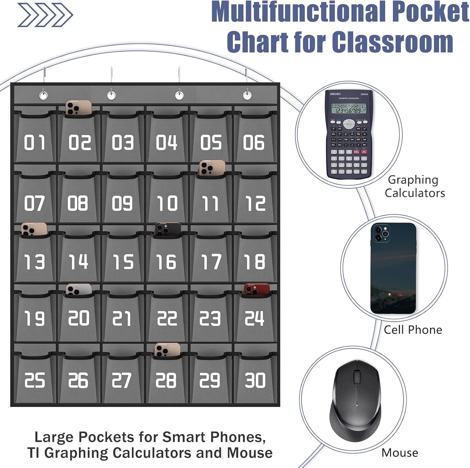 Loghot Classroom Accessories Closet Pocket Chart for Cell Phones Holder Wall Door Hanging Organizer