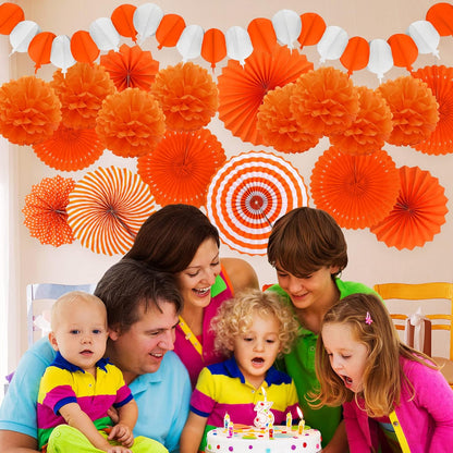 Orange Party Decorations, Papar Fans Pompoms Fans Garlands for Halloween Birthday Bridal Baby