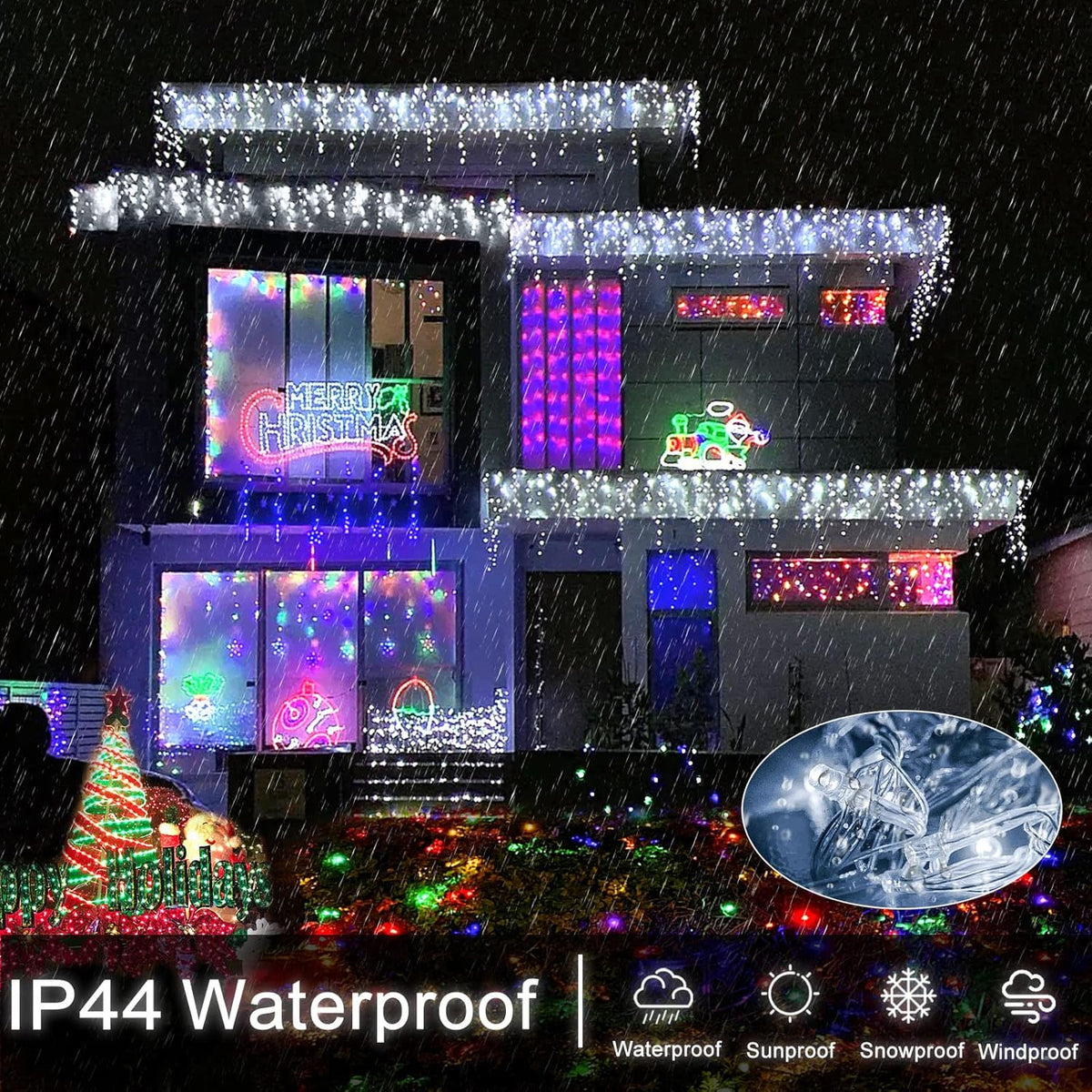 99ft 1216 LED Icicle Christmas Lights Outdoor - 8 Modes Icicle Lights with 228 Drops, Waterproof