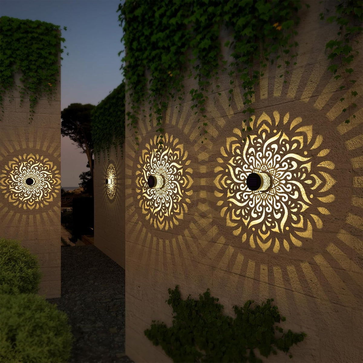 2 Pack Solar Fence Lights Metal Solar Powered Outdoor Deck Step Wall Lights Mandala Theme