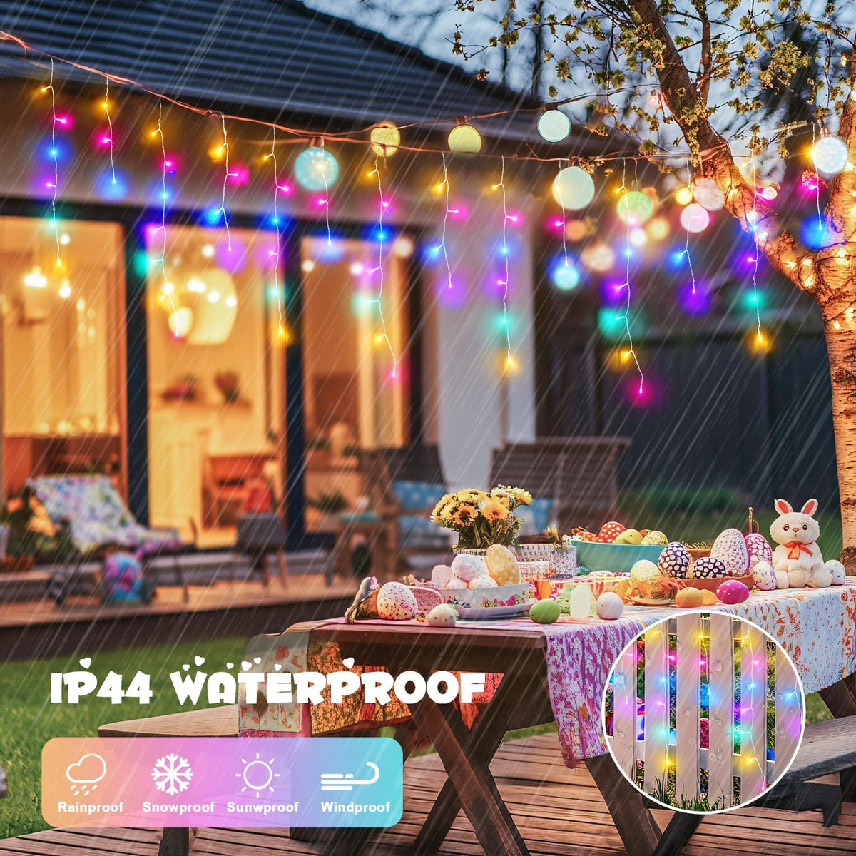 JMEXSUSS 400 LED 38.8 FT Easter Lights String Outdoor, Connectable Pastel Icicle Lights Indoor