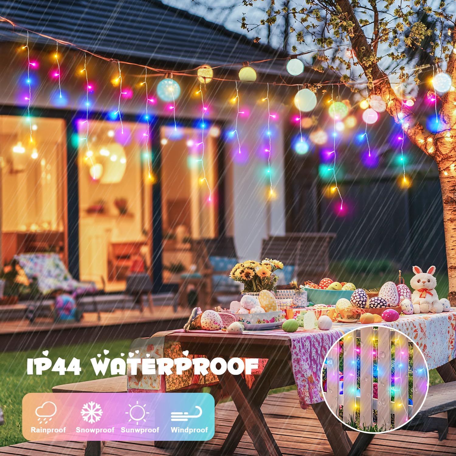 JMEXSUSS 400 LED 38.8 FT Easter Lights String Outdoor, Connectable Pastel Icicle Lights Indoor