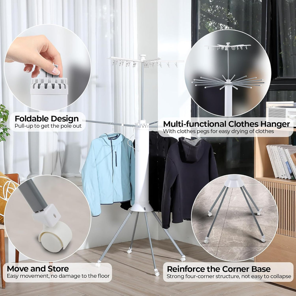 4-Legged Clothes Drying Rack Foldable,Octopus-Shaped Portable Laundry Drying Rack,Outdoor and