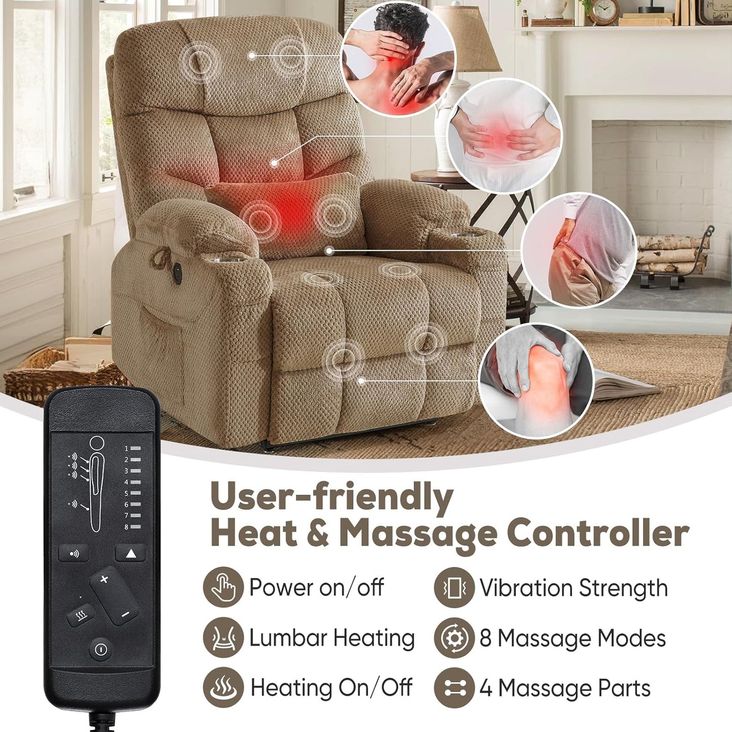 Oversized Dual Motor Lay Flat Power Lift Recliner Chair Set of 2 for Elderly with Massage and Heat