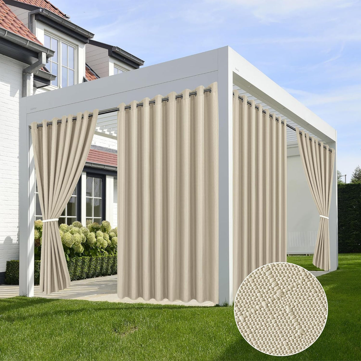 HolidayIdeas Linen Outdoor Curtains for Patio Waterproof 4 Panels Cream Outside Curtains 84 inch