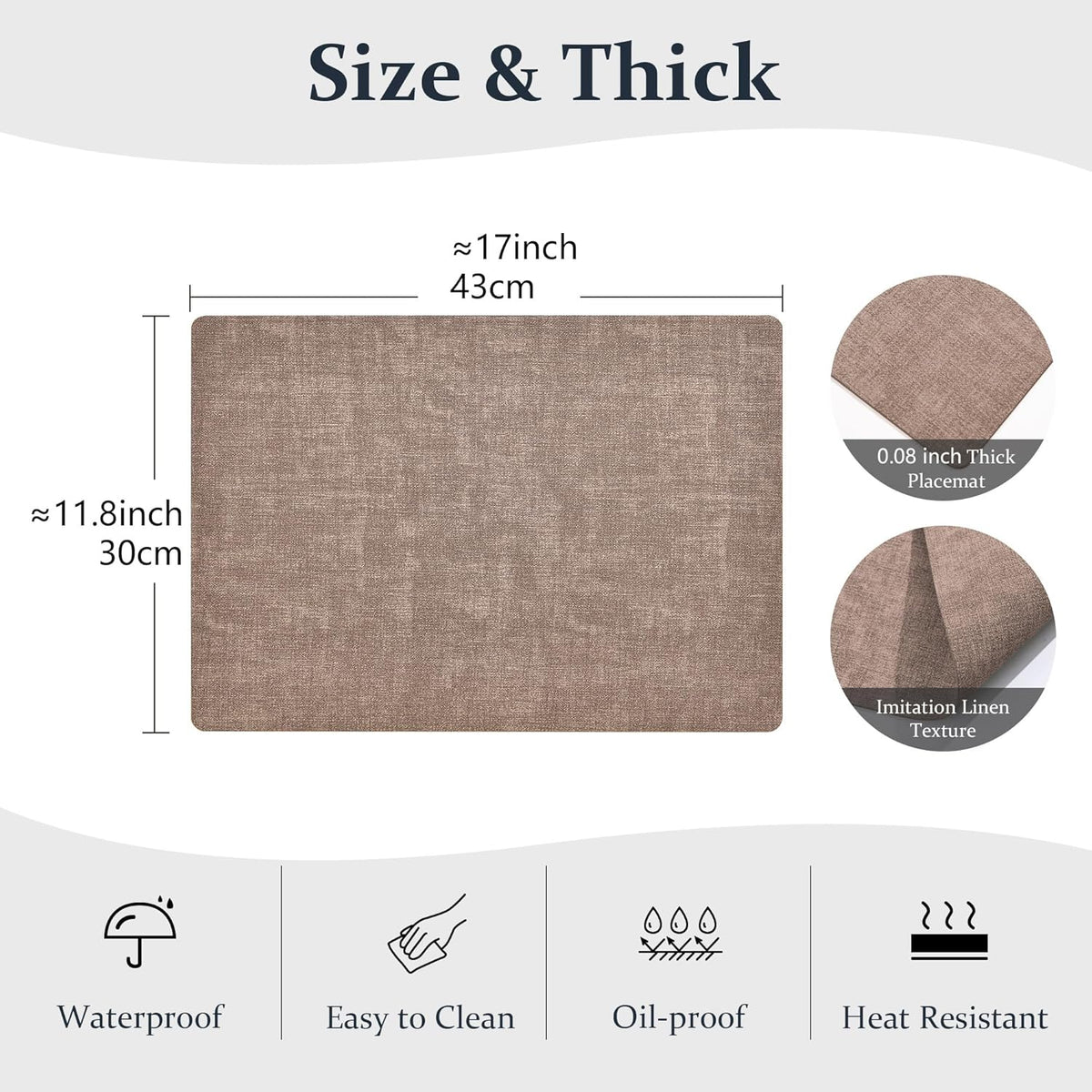 FROMHEART Faux Leather Placemats Set of 12–Waterproof,Heat/Oil Stain-Resistant PU Table