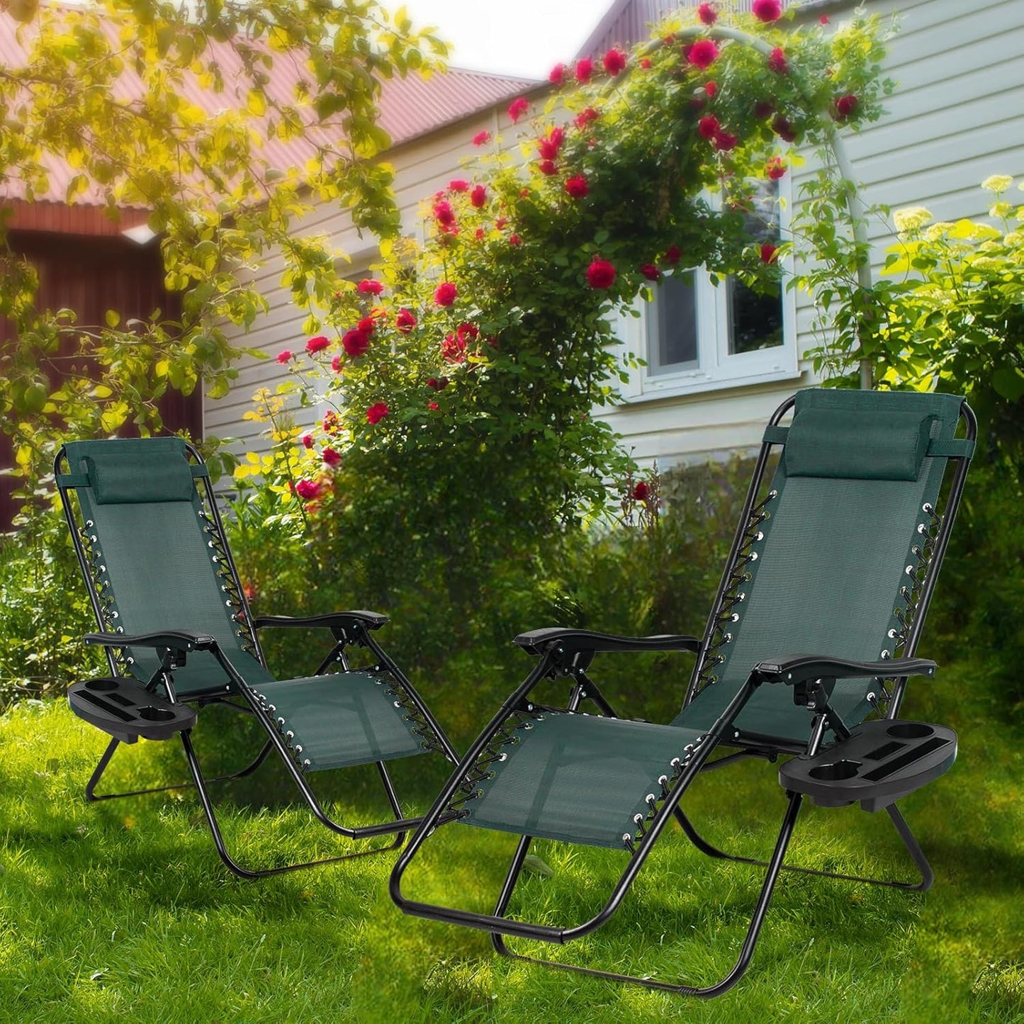 Nazhura Set of 2 Relaxing Recliners Patio Chairs Adjustable Steel Mesh Zero Gravity Lounge Chair