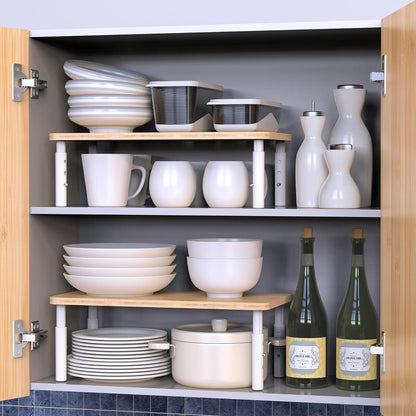 Cabinet Organizer Shelf, Spice Rack Set of 2 Kitchen Pantry Cupboard Shelves, Stackable, Height