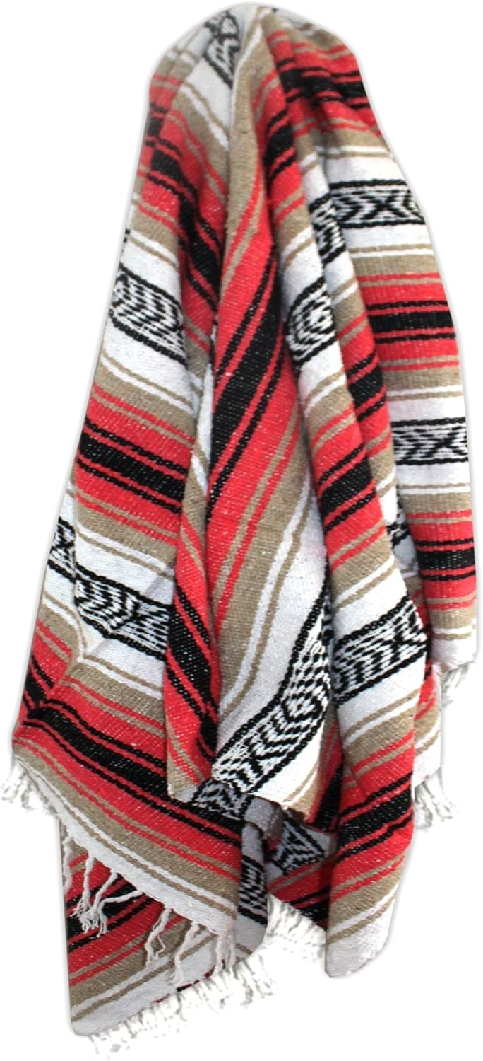 Del Mex Classic Mexican Blanket, Large Authentic Woven Falsa Throw (70"x50"), Artisan Southwest