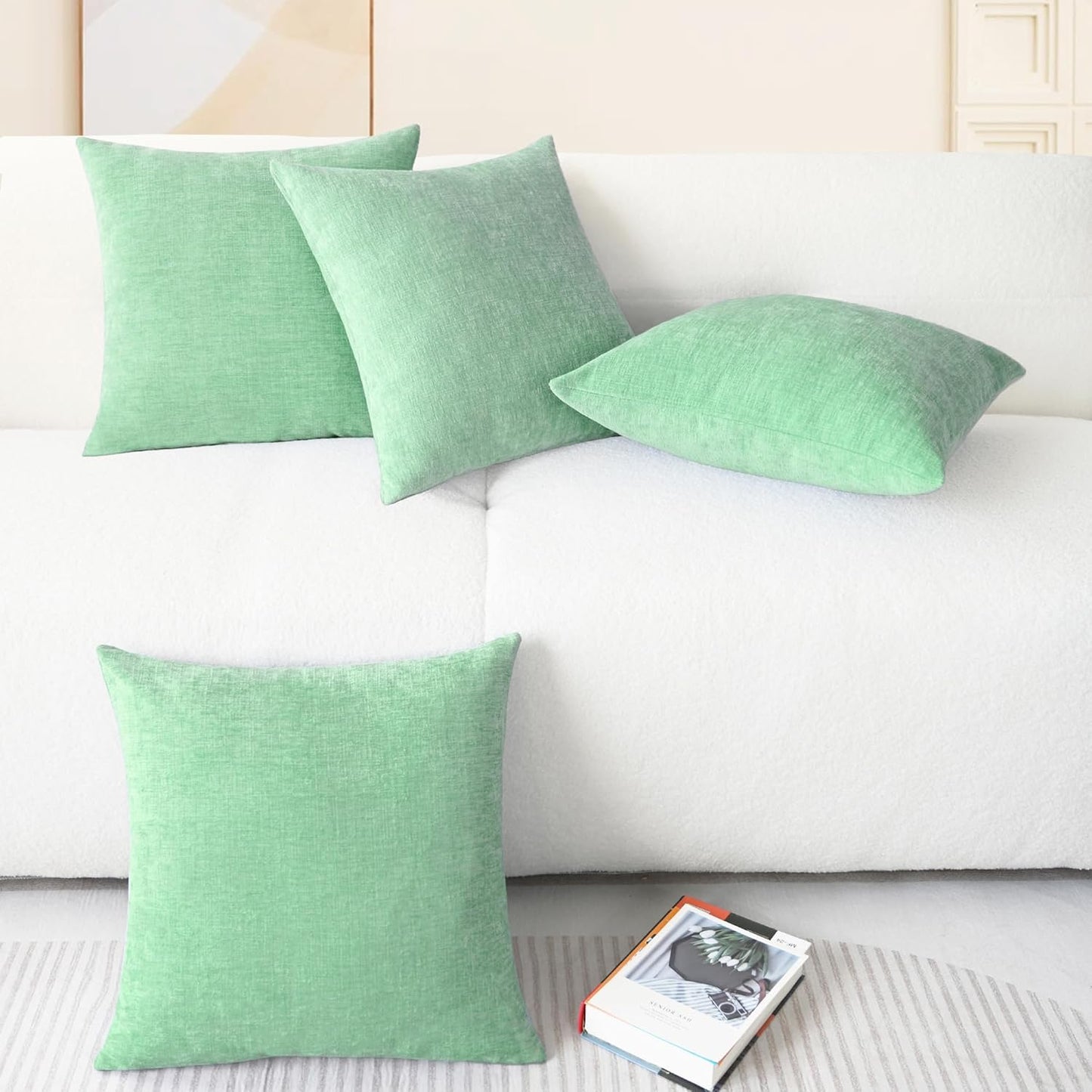 CaliTime Throw Pillow Covers Decorative 18 X 18 Inches Pack of 4 Cozy Chenille Cushion Cases for