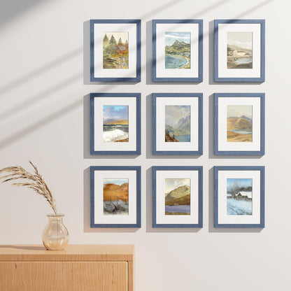 Vittanly 8x10 Picture Frames Set of 9, Shatter Resistant Plexiglass, Display 5x7 Pictures with Mat