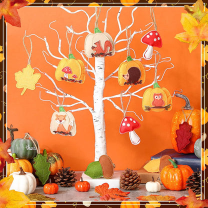 12 Pcs Fall Thanksgiving Tree Decoration 3D Felt Pumpkin Maple Leaf Hanging Felt Pumpkin Hanging