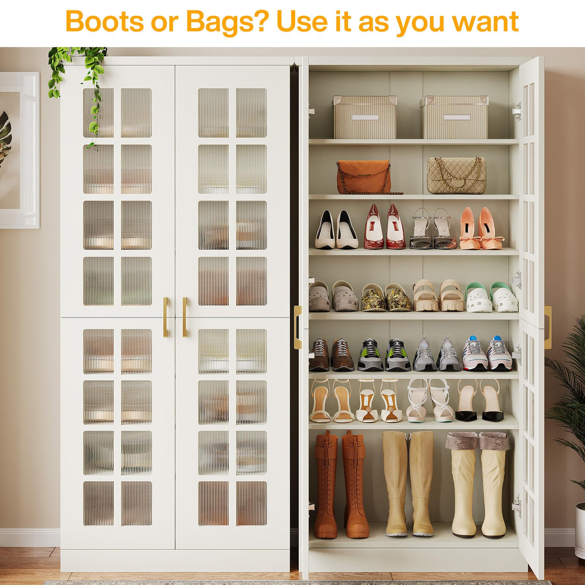 Tribesigns Tall Shoe Cabinet with Doors, 8-Tier Modern Shoe Storage Cabinet