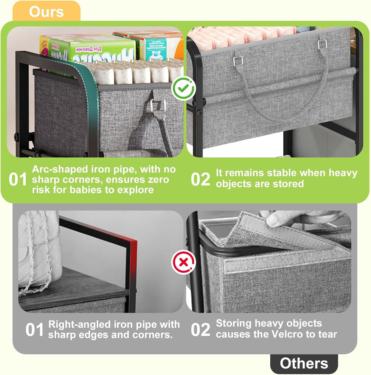 2In1 Baby Diaper Caddy Organizer and Storage, 3 Tier Rolling Cart with Dividers and Drawers, Mobile