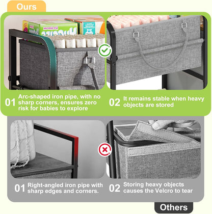 2In1 Baby Diaper Caddy Organizer and Storage, 3 Tier Rolling Cart with Dividers and Drawers, Mobile