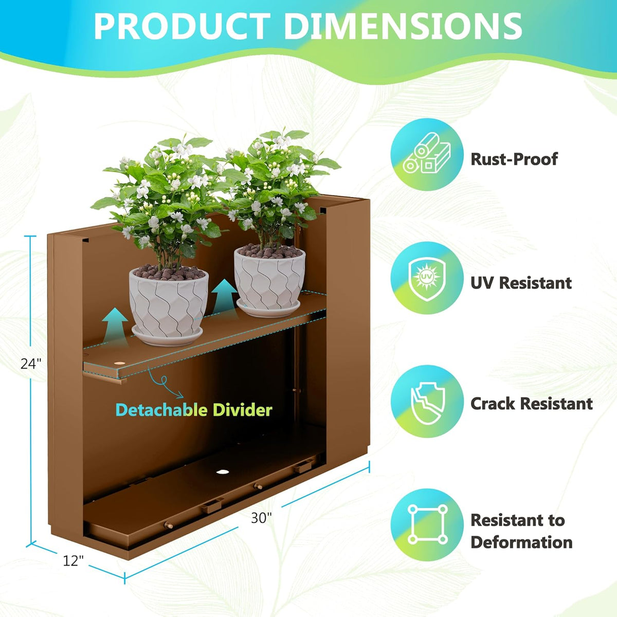 FENCY Metal Planter Box, Large Rectangular Planters for Outdoor Plants, Outdoor Tall Planters with