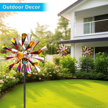 54'' Wind Spinners Outdoor Solar Garden Decor Light - Unique Metal Stake Colorful Windmill, Durable