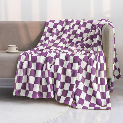 LOMAO Throw Blankets Flannel Blanket with Checkerboard Grid Pattern Soft Throw Blanket for Couch