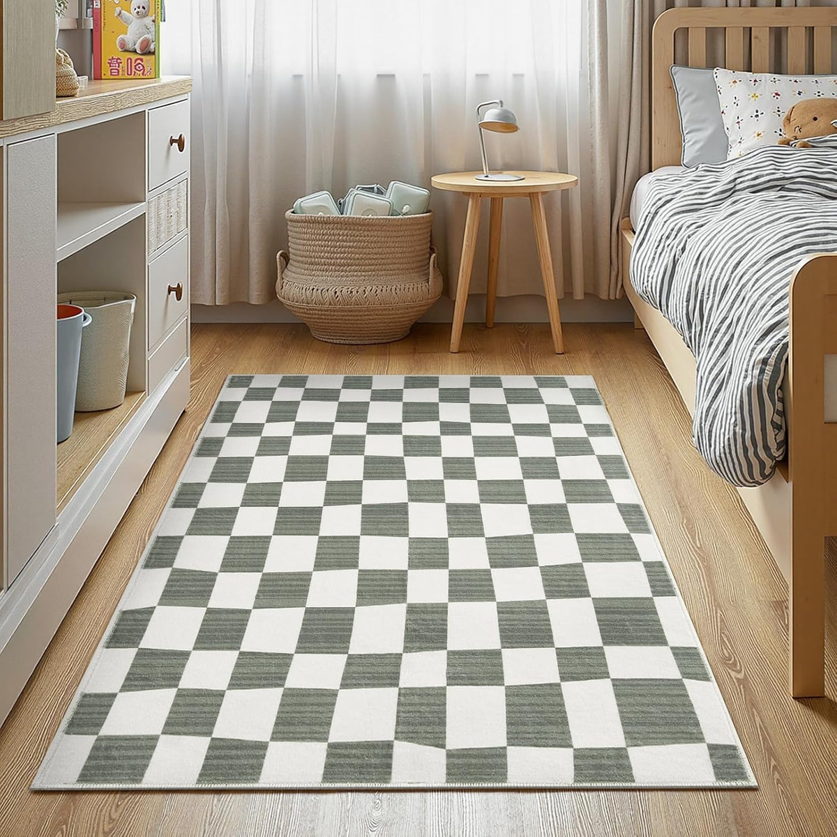 jinchan 3x5 Checkered Area Rugs for Kids Room - Machine Washable Soft Rug Modern Geometric Lattice