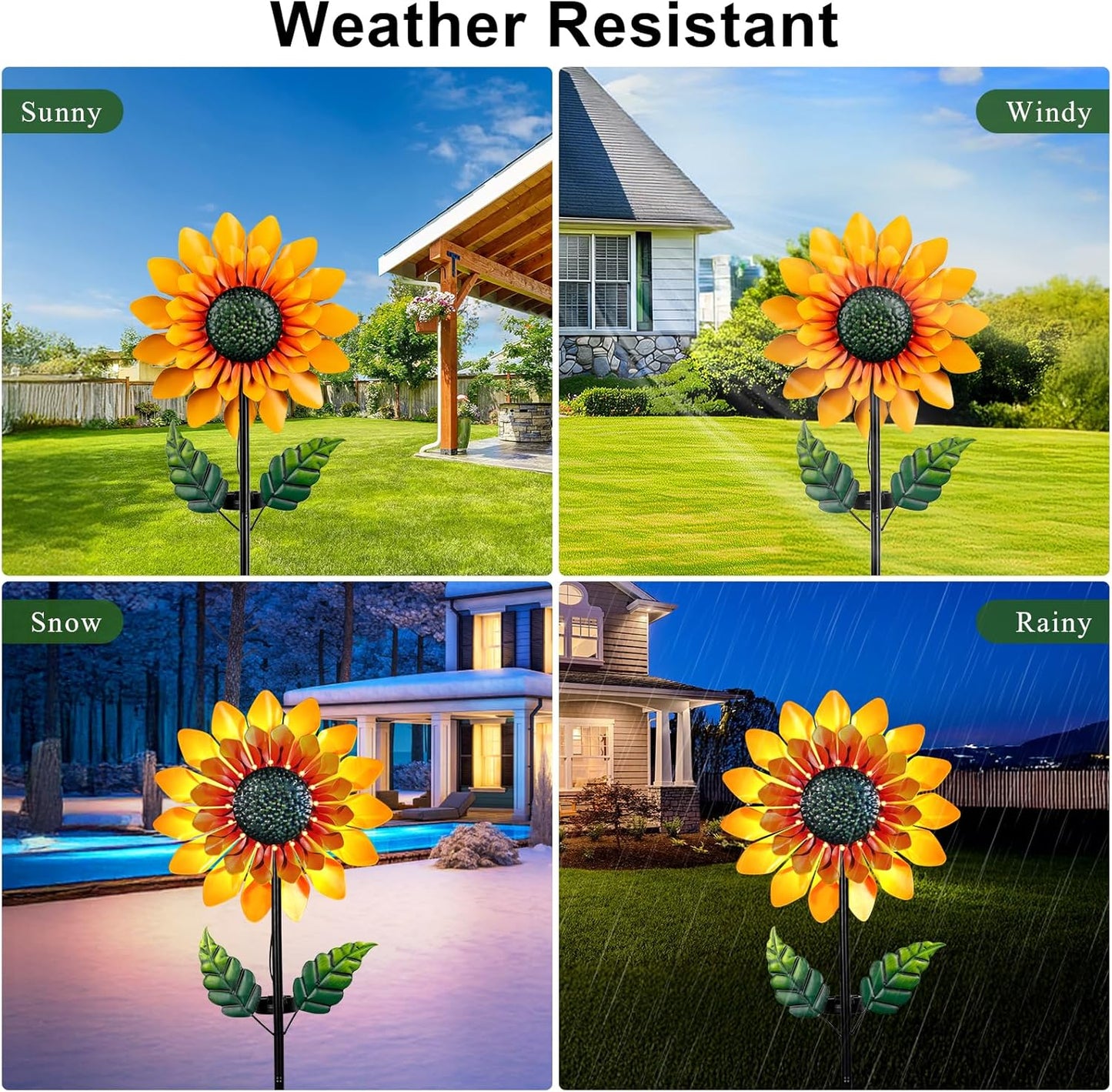 Sunflower Solar Wind Spinner, 52" Metal Wind Spinner with Kinetic Wind Sculpture Windmills for