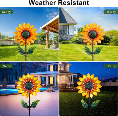 Sunflower Solar Wind Spinner, 52" Metal Wind Spinner with Kinetic Wind Sculpture Windmills for