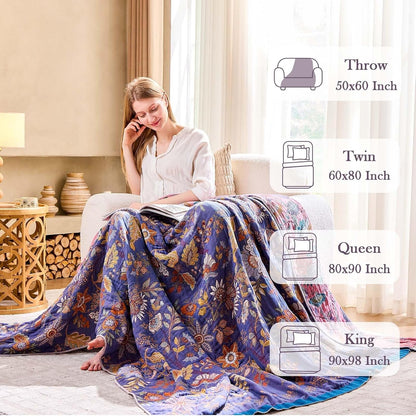 Boho Blanket, 100% Cotton Farmhouse Decorative Throw Blanket, 60"x80" Reversible Bohemian Throw