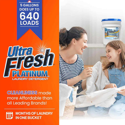 Ultra Fresh Liquid Laundry Detergent Washing Soap, 6X Platinum, Fragrance Free and Dye Free, 5
