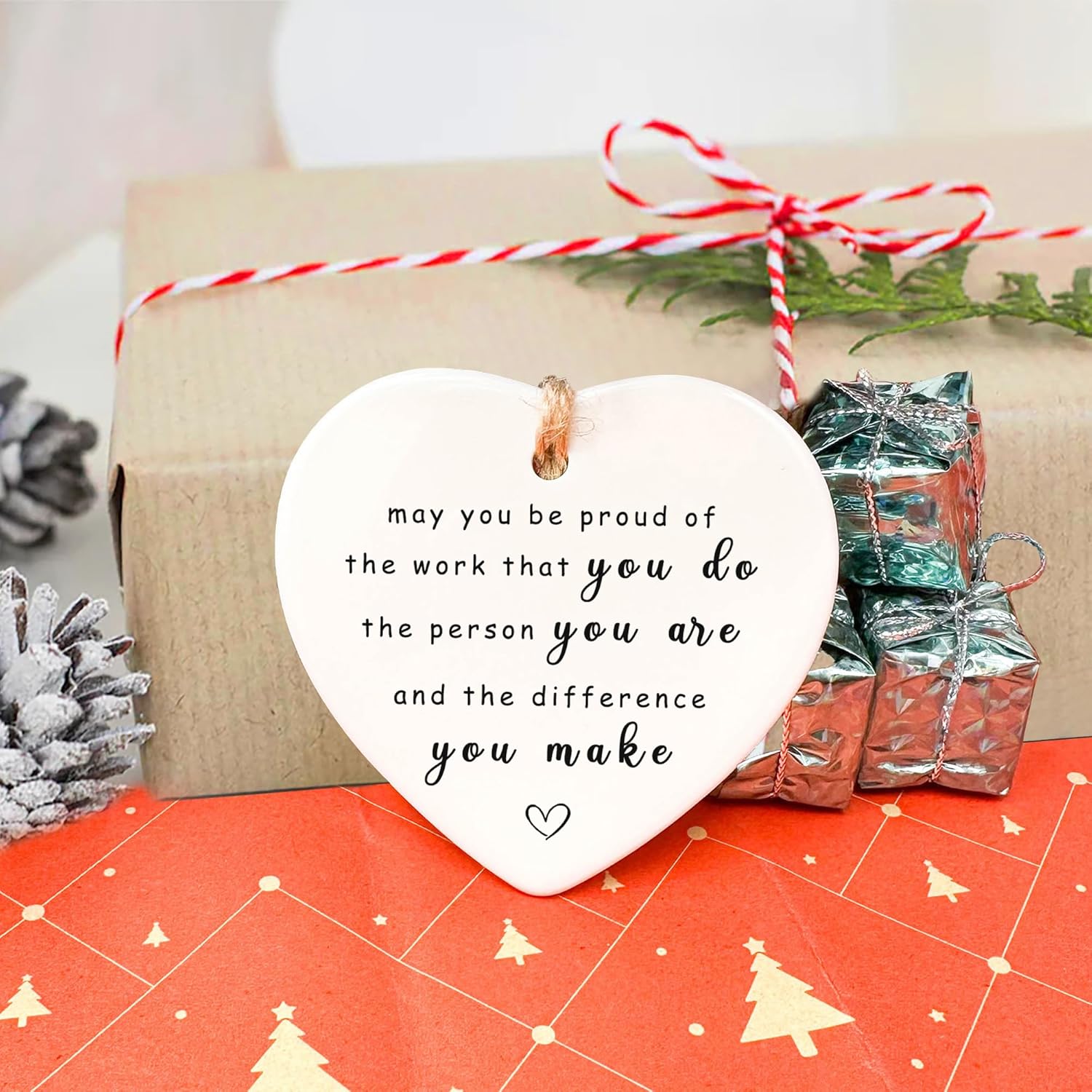 Thank You Ceramic Heart Ornament - May You Be Proud of The Work You Do, Leaving Gift, New Job