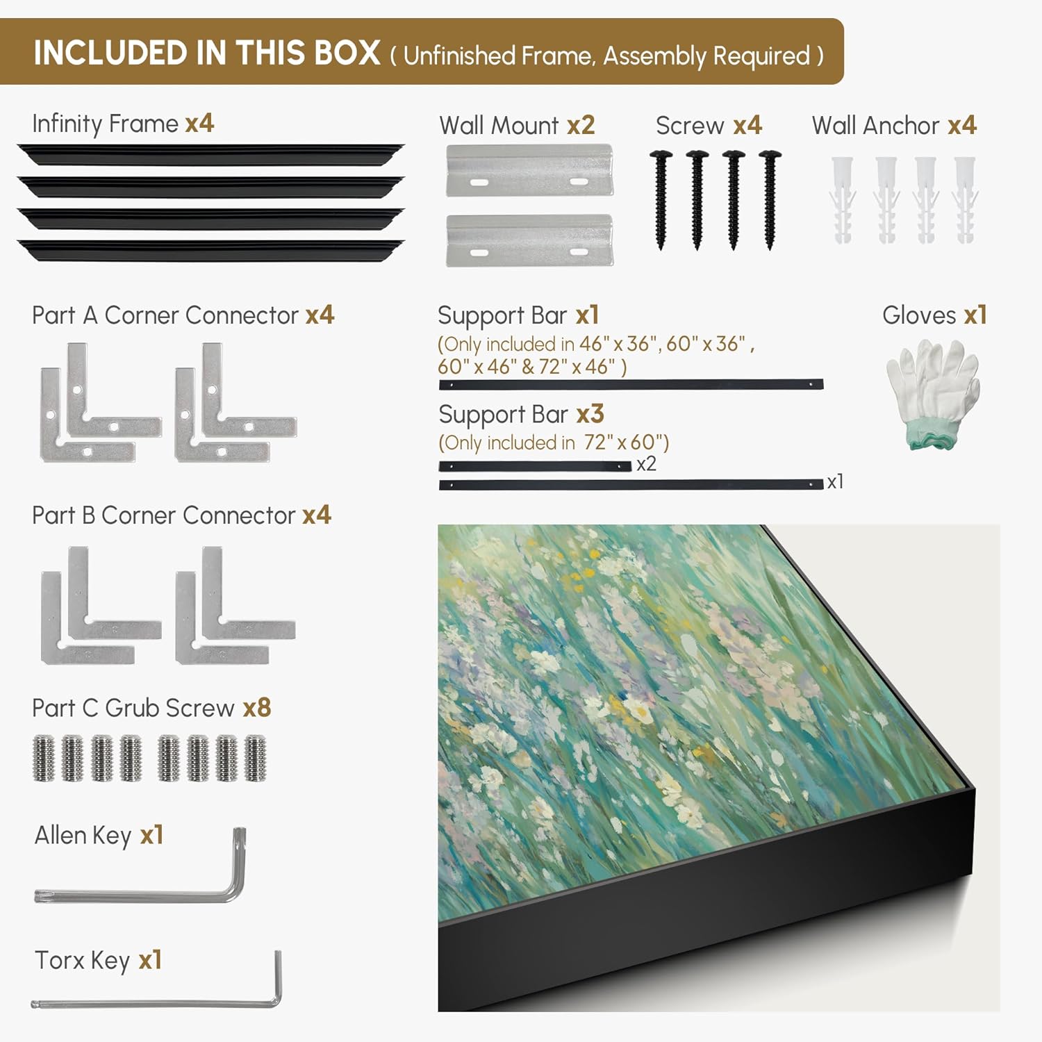 SIGNWIN 46"x72" Extra Large Framed Wall Art Wildflower Meadow Landscape Soft Pastel Nature