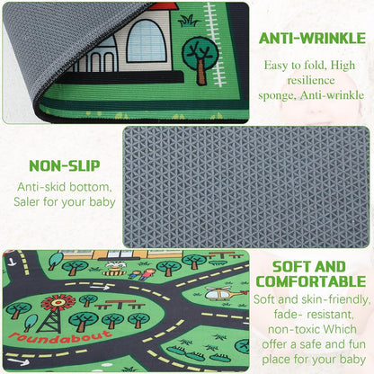 Kids Carpet Playmat Rug 6 x 9 ft Player Car Rug, City Life Traffic Road Map Mat Educational Game