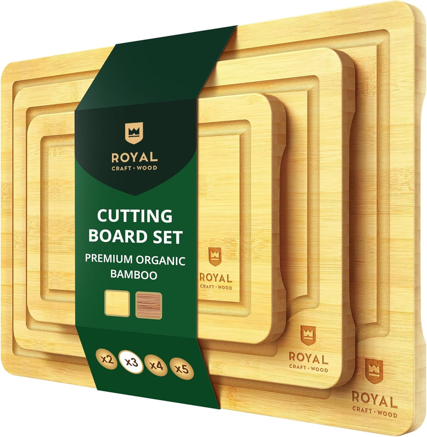 Wooden Cutting Boards for Kitchen Meal Prep & Serving - Bamboo Wood Cutting Board Set - Charcuterie