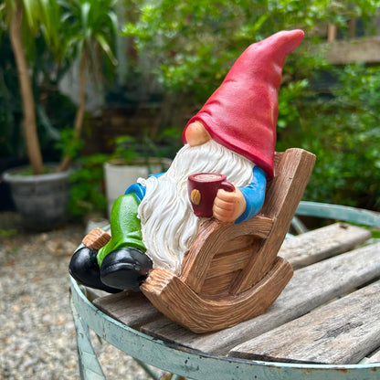 Drinking Coffee Faceless Garden Gnome Statue Decoration 7.1" Figurine Ornament for Indoor Outdoor