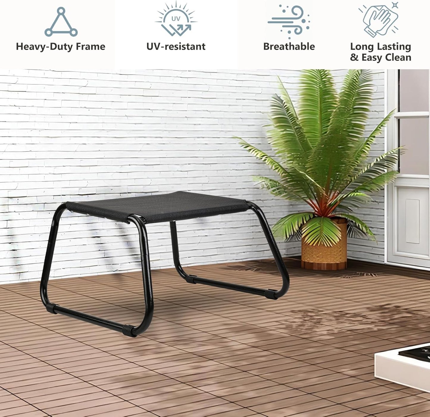 Outdoor Ottomans,Patio Foot Rest Portable Side Table Solid Steel Frame Small Seat All Weather