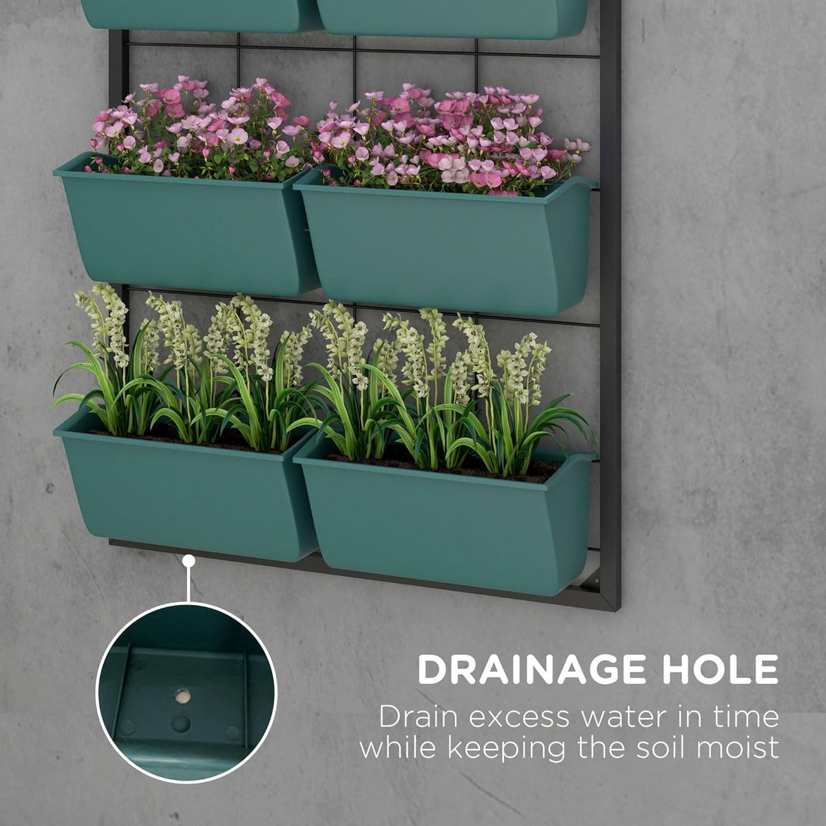 Outsunny 3-Tier Wall Planter with 6 Pots for Indoor and Outdoor Use, Hanging Plant Holder, Self