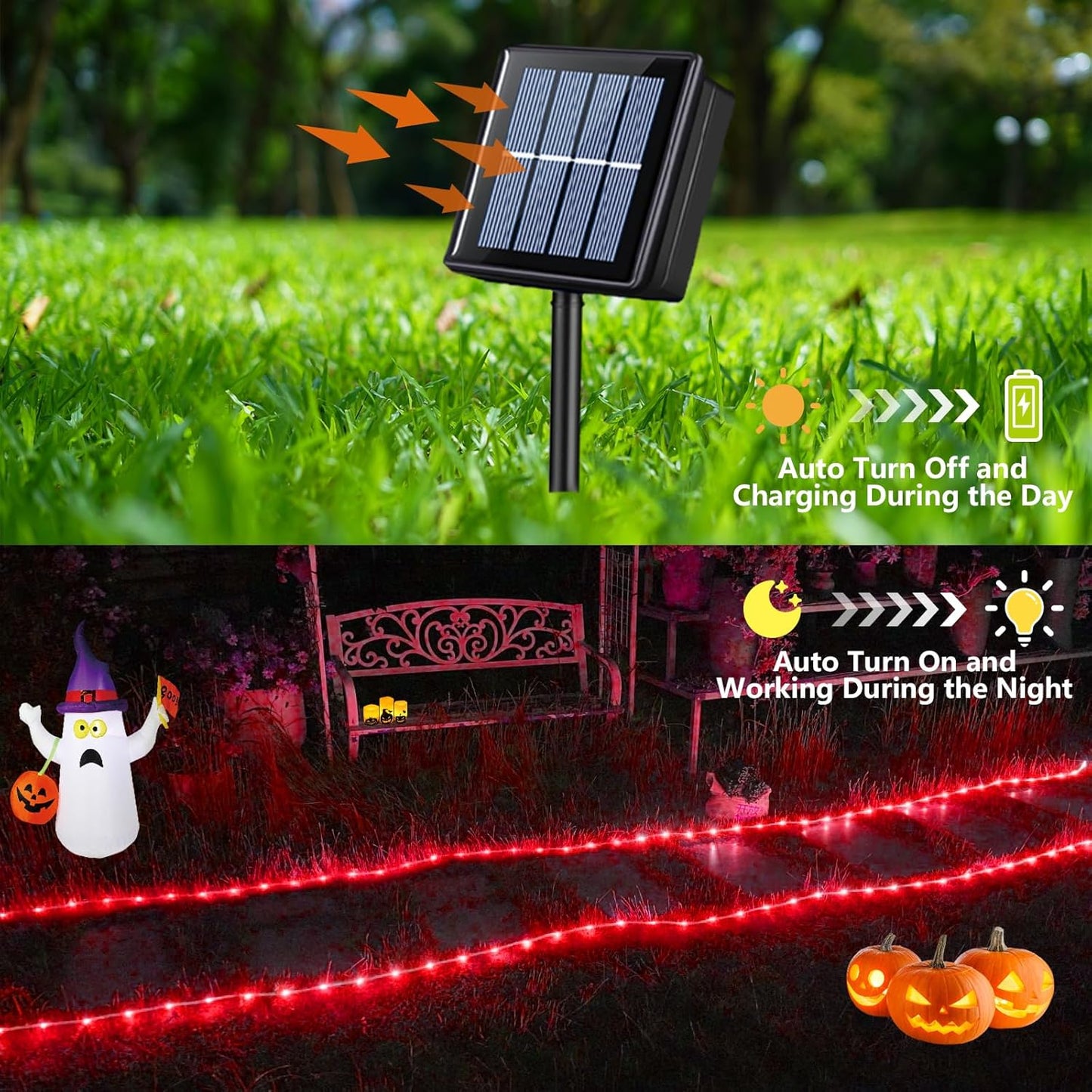 YEGUO 2 Packs Each 33ft 100 LED Solar Rope Lights Outdoor Waterproof, Red String Lights for