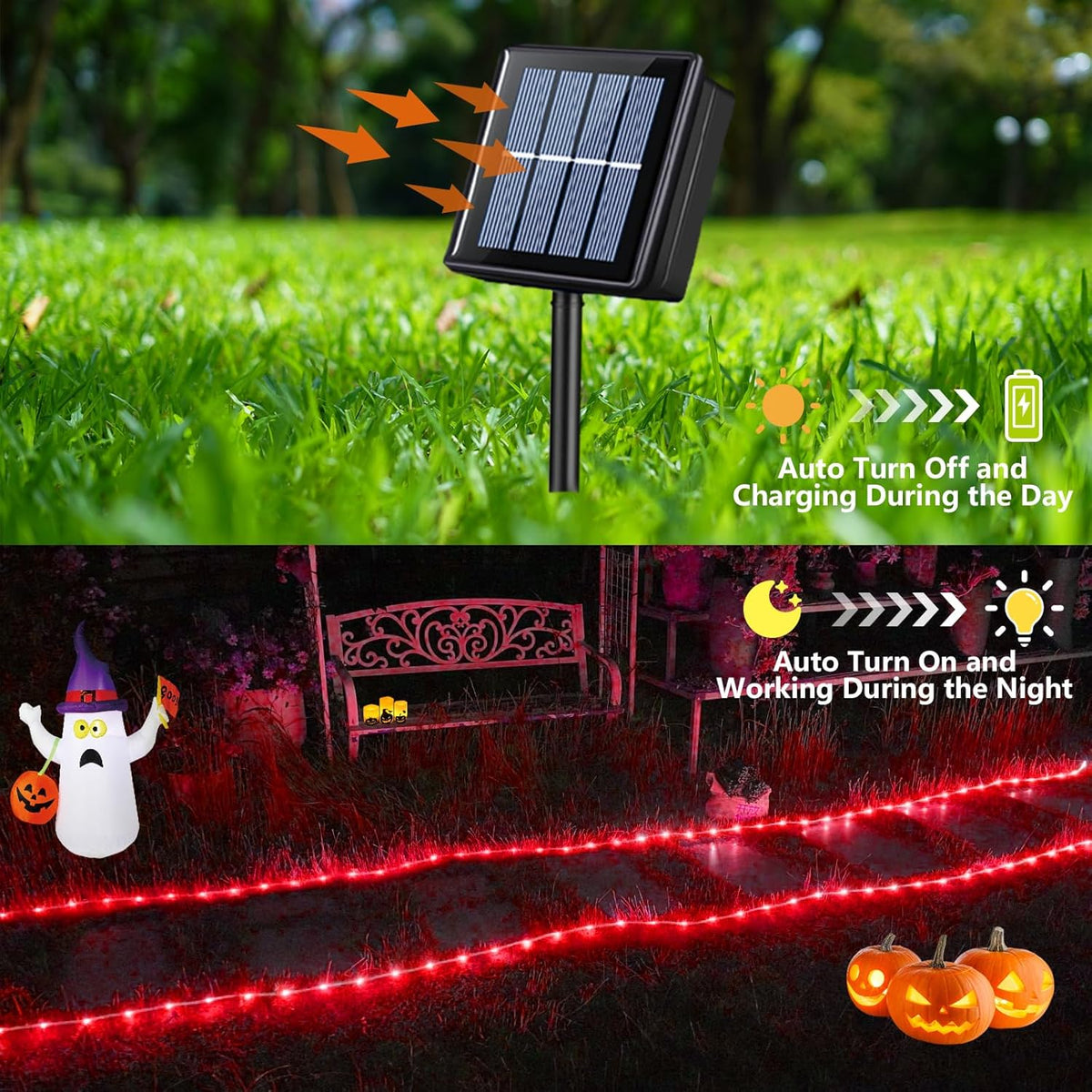 YEGUO 2 Packs Each 33ft 100 LED Solar Rope Lights Outdoor Waterproof, Red String Lights for