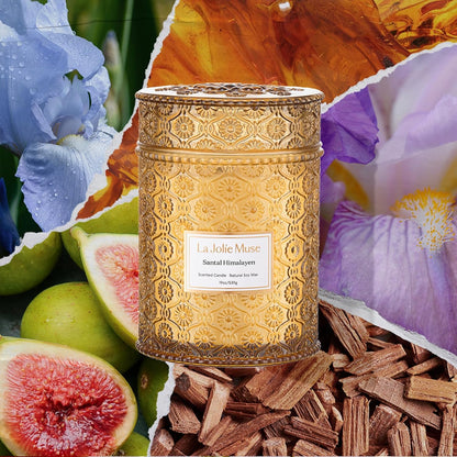 LA JOLIE MUSE Santal Himalayen Candle - Sandalwood, Fig & Amber |19 oz Large Wooden Wick Candle |