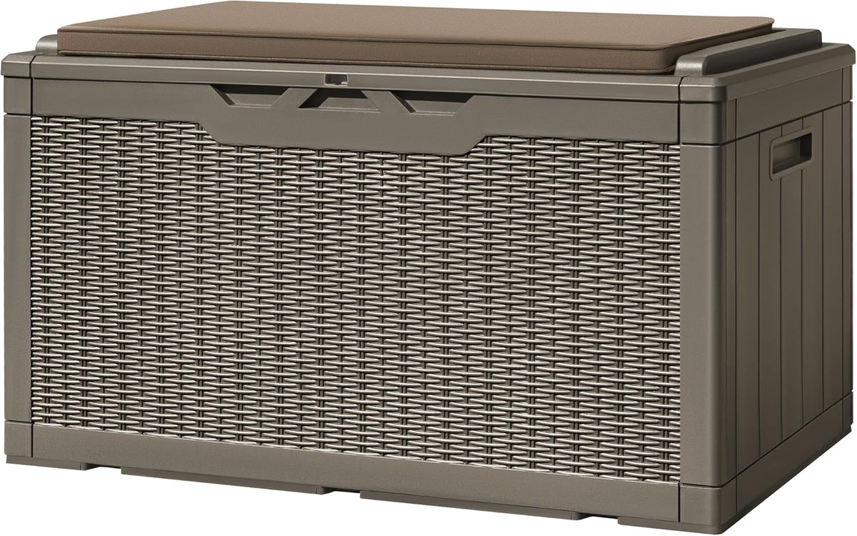 Greesum 100 Gallon Resin Deck Box Large Outdoor Storage with Cushions for Patio Furniture, Garden