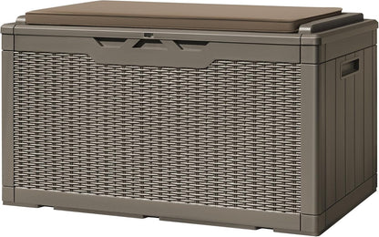 Greesum 100 Gallon Resin Deck Box Large Outdoor Storage with Cushions for Patio Furniture, Garden