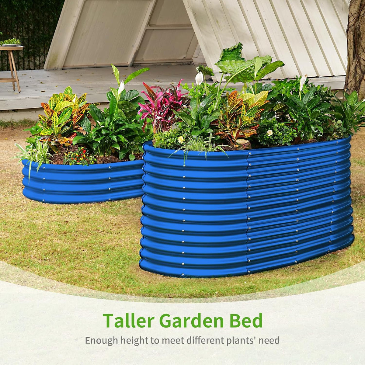 Land Guard 8x4x3ft Oval Galvanized Raised Garden Beds, Large-Capacity Metal Planter Box Outdoor