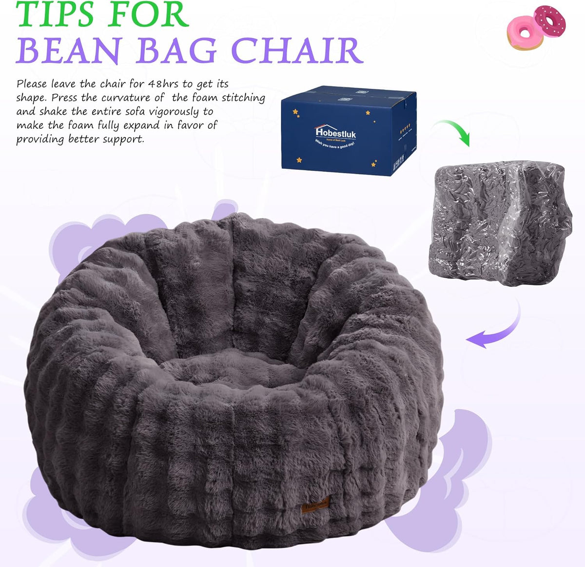 Hobestluk Bean Bag Chair Oversized Bean Bag Chair for Adults Donut-Shaped Large Bean Bag with