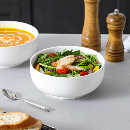MALACASA Salad Bowls Set, 44 OZ (7") Large Soup Bowls Cereal Bowl for Kitchen, White Ceramic Bowls
