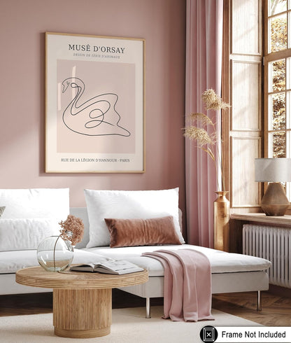Poster Master Vintage Poster - Retro One Line Swan Drawing Print - Swan Art - Bird Art - Minimal